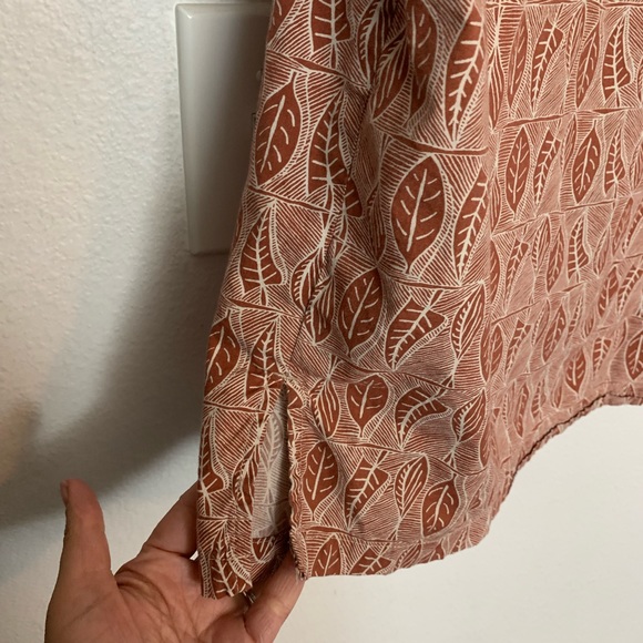 Mens | Pau Hana Hawaii Short Sleeve Button Down Orange Brown Leaf Print Shirt - Picture 5 of 8